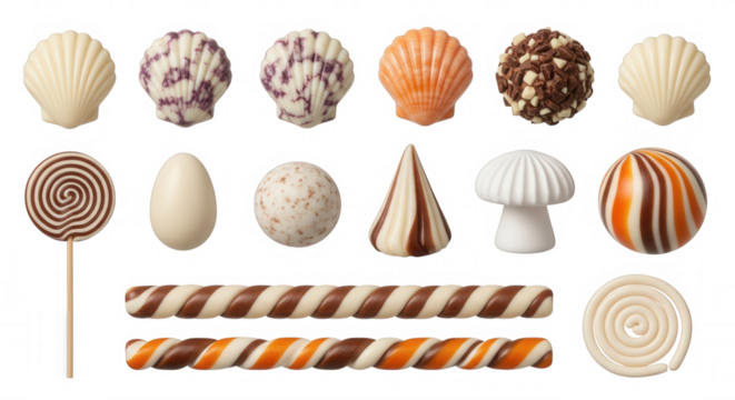Assorted confections collection isolated on a transparent background