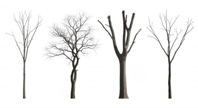 Bare branches and frosted foliage isolated on a transparent background