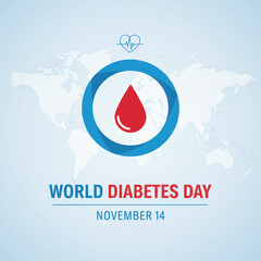 World Diabetes Day Awareness Symbol: Symbolic design representing World Diabetes Day with a red blood drop within a blue ring, symbolizing the global fight against diabetes.
