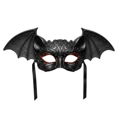 Ornate bat mask with red accents for halloween or masquerade ball costume wear on transparent background