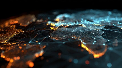 Stunning global network visualization with glowing connections and data points on a dark background, representing futuristic technology and interconnectedness.