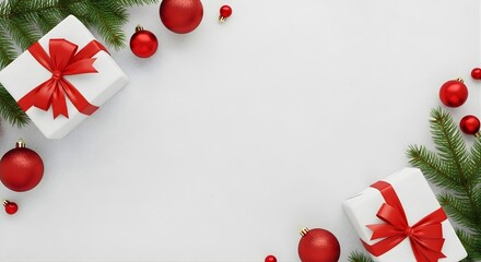 Christmas and New Year holiday background.  Christmas gifts on white background top view. 