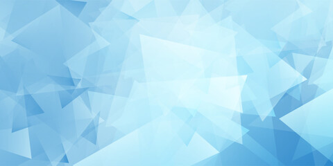 Simple abstract blue background design with layers of textured white transparent material in triangle abstract modern design
