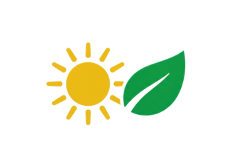 Isolated Sunshine and Leaf Illustration – Symbolizing Energy, Growth and Sustainability