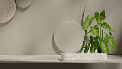 in landscape circles backdrop, 3d image render scene mockup black color empty space