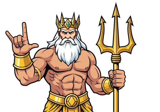 Mighty poseidon gaming mascot with trident and rock on hand - Gaming logo - Gaming Mascot - esport mascot stock illustration