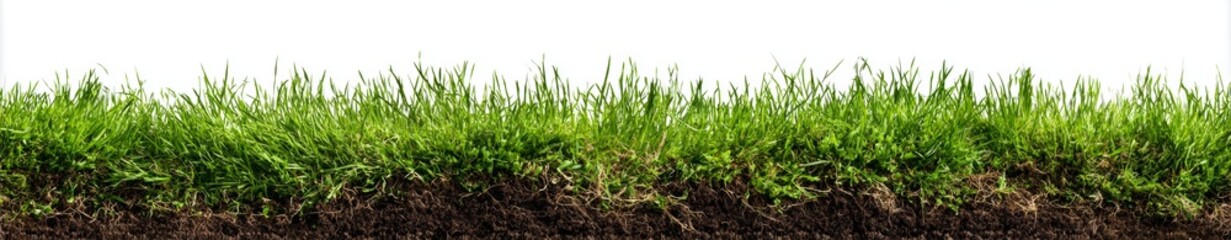 Fototapeta premium Green Grass and Soil Texture Isolated on White Background.