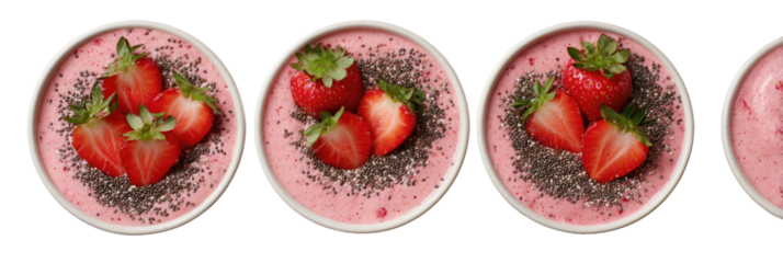 Pink smoothie bowls with strawberries and chia seeds