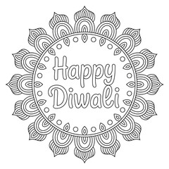 vector illustration of an abstract floral background happy diwali mandala design coloring page