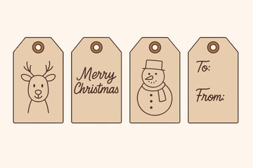 Christmas gift tags with reindeer snowman and holiday message