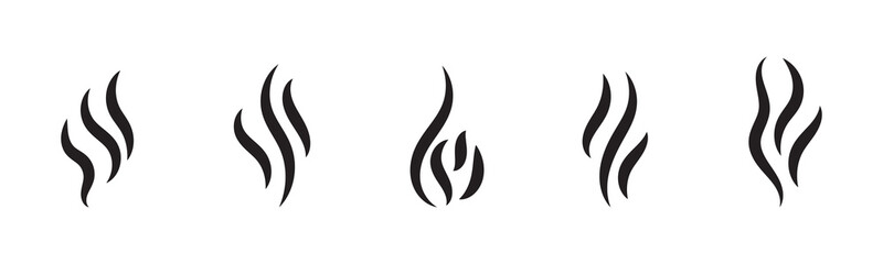 Smoke steam icon set vector hot aroma heat design on transparent background