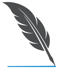 Fototapeta premium Stylized feather pen writing on a blue line, classic writing tool