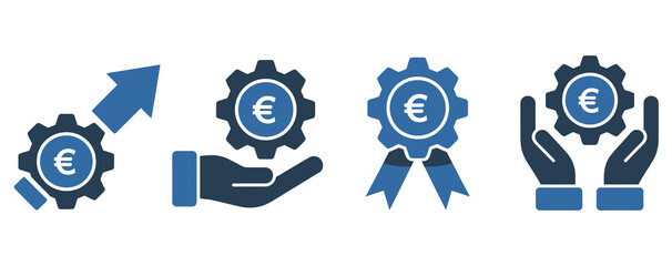 Unlock financial growth and success with innovative euro currency gear icons depicting investment, secure management, and award-winning strategies for business development