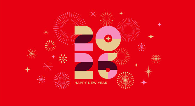 Minimalist geometric Happy Chinese New Year 2026 template