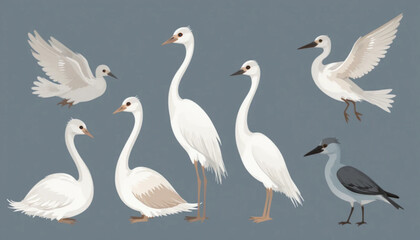 Obraz premium A set of flat colored bird icon illustrations With plain background