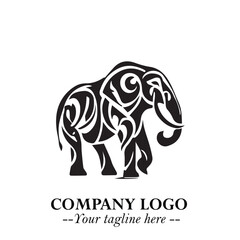 Majestic Elephant Logo Symbol in Black on White Background with Elegant Minimalist Modern Design