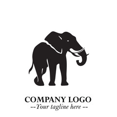 Majestic Elephant Logo Symbol in Black on White Background with Elegant Minimalist Modern Design
