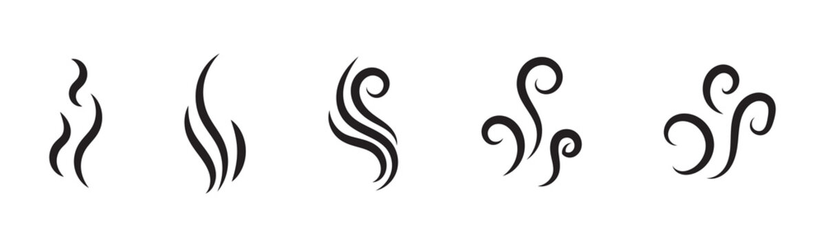 Smoke steam icon set vector hot aroma heat design on transparent background