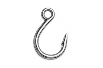Shiny metal fishing hook with transparent background