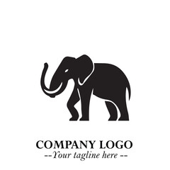 Majestic Elephant Logo Symbol in Black on White Background with Elegant Minimalist Modern Design