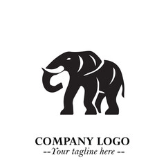 Obraz premium Majestic Elephant Logo Symbol in Black on White Background with Elegant Minimalist Modern Design