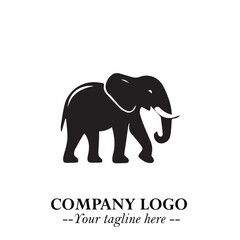 Obraz premium Majestic Elephant Logo Symbol in Black on White Background with Elegant Minimalist Modern Design