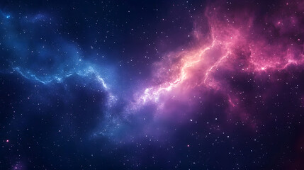 Naklejka premium Vibrant starry night sky with swirling galaxy colors in shades of blue and pink, creating mesmerizing cosmic scene. stars twinkle against colorful nebula, evoking wonder