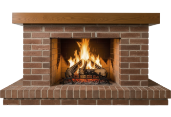  Rustic Brick Fireplace with Burning Logs on a Transparent Background PNG Image