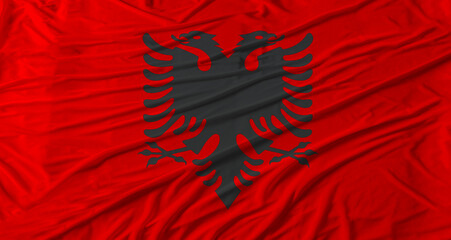 Albanian flag waving. Flag of Albania with cloth texture