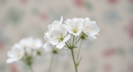 Fototapeta premium Close up of delicate white flowers blooming with soft textured background