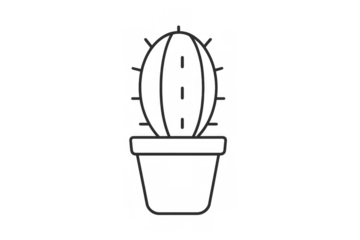 Cactus line art icon in a pot, a simple succulent plant outline drawing for desert and botanical concepts
