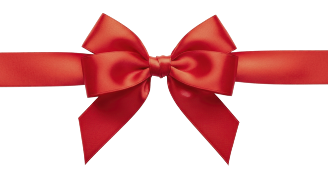 Vibrant red satin bow and ribbon PNG image on transparent background - Powered by Adobe