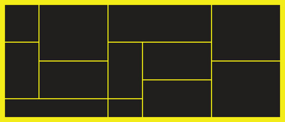 Modern bento grid layout design with vibrant color accents and clean typography