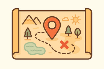 Map with location marker and landscape elements