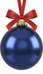 A glossy blue Christmas ornament with a festive red bow and golden cap, on a transparent background, PNG image, PNG file, ready for holiday season decoration