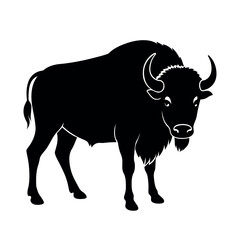 Black American bison silhouette on white background  wild animal vector