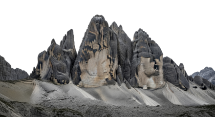 Rugged mountain peaks and rocky slopes on a transparent background, PNG image