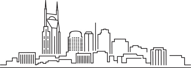 Obraz premium Nashville Skyline Outline Illustration Minimalist Design Urban Silhouette Buildings Landmark