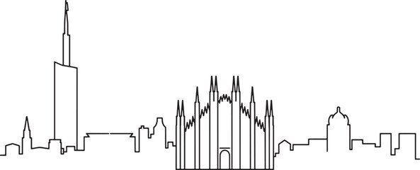 Milan Skyline Vector Outline Cityscape Illustration Architecture Urban Silhouette Line Art