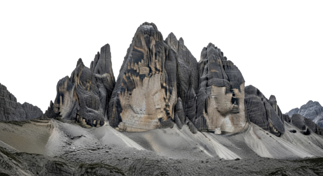 Rugged mountain peaks and rocky slopes on a transparent background, PNG image