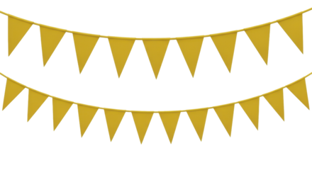 Yellow triangular celebration pennants on a transparent background, festive bunting garland PNG image for parties