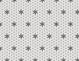 ファブリック素材　おしゃれな和柄背景　麻の葉　白黒