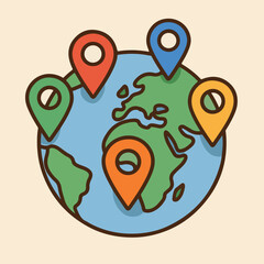 Earth globe with location markers illustrating global positions