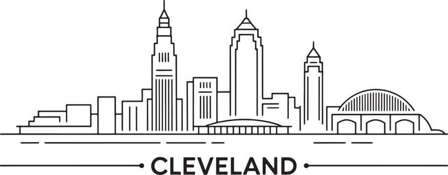 Cleveland Skyline Minimal Vector Line Art Design Ohio Cityscape Outline Silhouette Isolated Icon