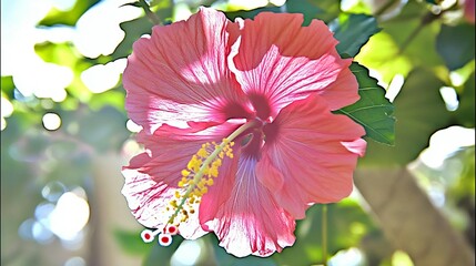 Vibrant red hibiscus flower blooming gracefully in bright sunlight a symbol of tropical beauty