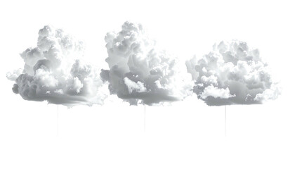 Three fluffy white clouds clustered, against a dark backdrop