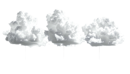 Three fluffy white clouds clustered, against a dark backdrop