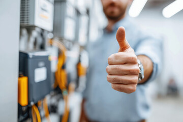 Technician giving thumbs up in technical environment