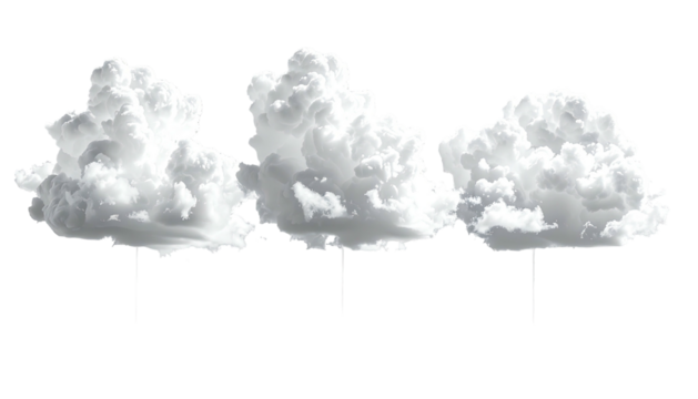 Three fluffy white clouds clustered, against a dark backdrop