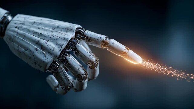 Robotic hand creates sparks in captivating display of technology and innovation